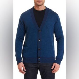 Robert Graham Berengar Cardigan Sweater Large Blue Purple 100% Wool preppy